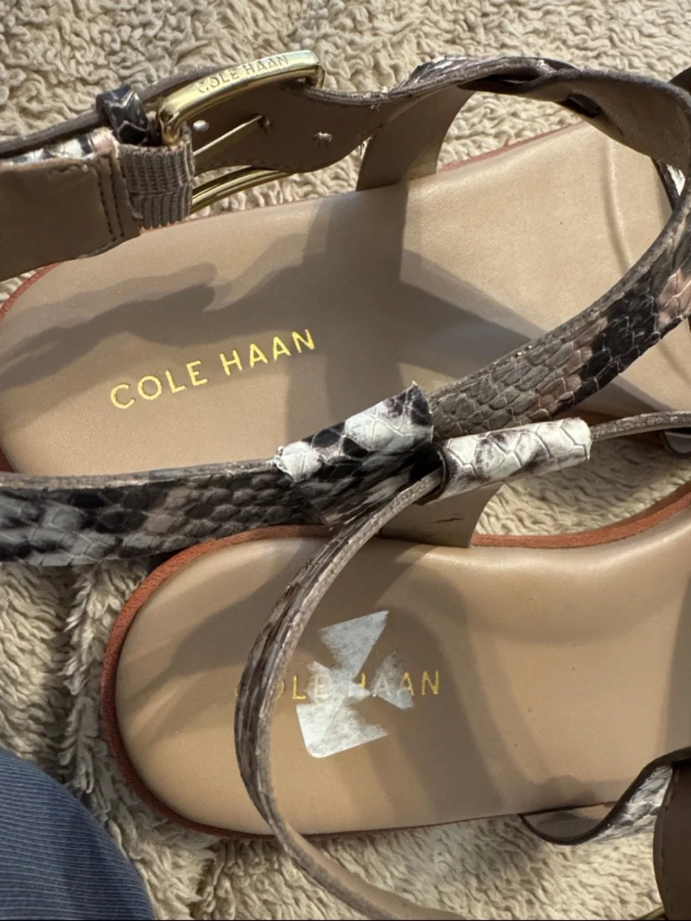 Cole Haan Neutral Snake-Print Leather Flat Sandal
